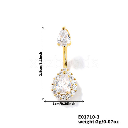 Geometric Brass Clear Cubic Zirconia Teardrop Curved Barbell Belly Button Rings for Women's Gift OY0687-3-1