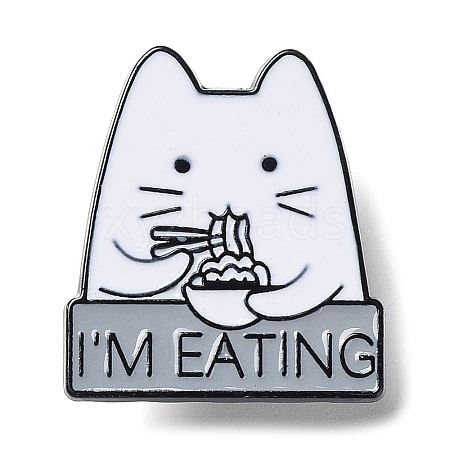 Cartoon Cat with Word I'm Eating Enamel Pin JEWB-E025-03EB-01-1