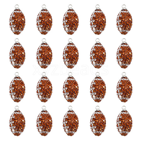 20Pcs Rugby Polymer Clay Rhinestone Pendants PALLOY-OC00050-1