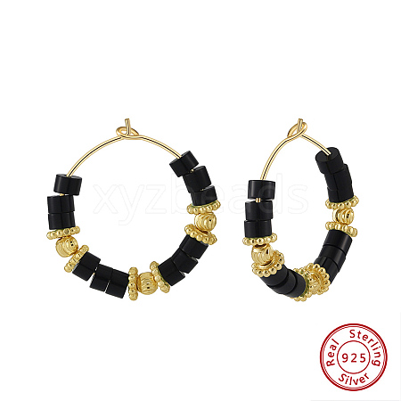 Natural Obsidian Beaded Hoop Earrings EJEW-L294-003G-01-1