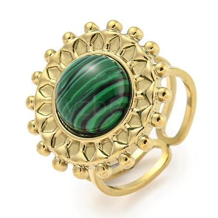 Ion Plating(IP) 304 Stainless Steel Synthetic Malachite Cuff Rings G-Z056-08G-03-1