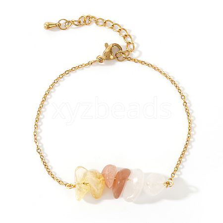 Bohemian Natural Citrine & Quartz Crystal & Strawberry Quartz Chips Link Bracelets CL1551-8-1