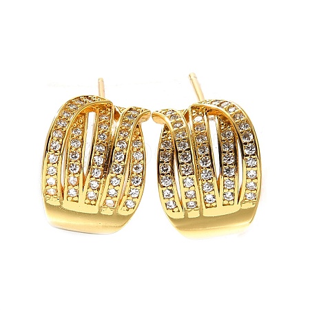 Brass Cubic Zirconia & Glass Stud Earrings EJEW-M048-02G-1