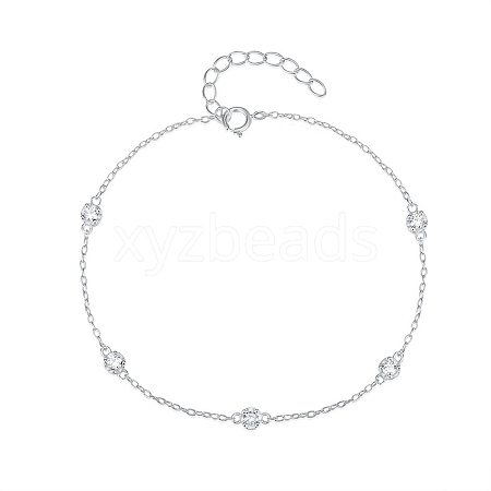 Classic Sterling Silver Clear Cubic Zirconia Round Link Bracelets JK4250-2-1