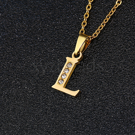 201 Stainless Steel Crystal Rhinestone Initial Pendant Necklaces FS-WG3A711-12-1