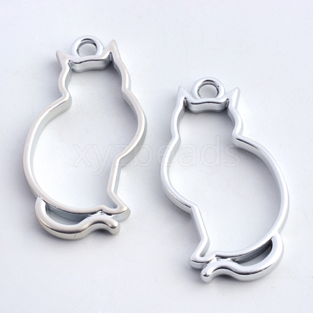 Rack Plating Alloy Kitten Open Back Bezel Pendants X-PALLOY-S047-02B-FF-1