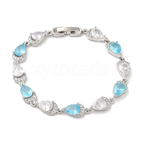 Glass Teardrop with Cubic Zirconia Link Chain Bracelet BJEW-M296-04P-1