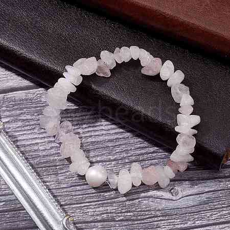 Natural Rose Quartz Chips Stretch Bracelets for Women BJEW-JB11343-11-1