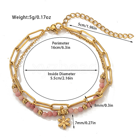 304 Stainless Steel & Natural Rhodochrosite Beaded Double Layer Bracelets FS-WG81BCE-01-1