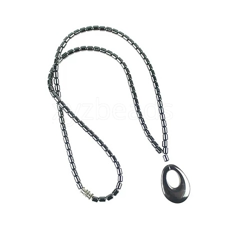 Vintage Synthetic Non-magnetic Hematite Pendant Column Beaded Necklaces IV0667-6-1