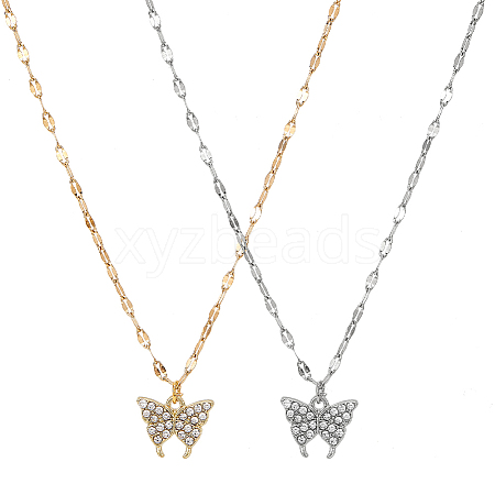 ANATTASOUL 2Pcs 2 Colors Crystal Rhinestone Butterfly Pendant Necklaces Set with Alloy Dapped Chains for Women NJEW-AN0001-67-1