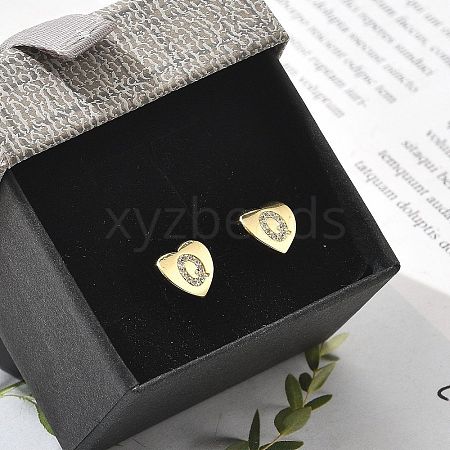 Rack Plating Brass Micro Pave Clear Cubic Zirconia Stud Earrings EJEW-K299-01G-Q-1