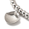304 Stainless Steel Shell Charm Bracelet with 201 Stainless Steel Round Beads for Women BJEW-B057-17P-3