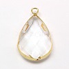 Golden Tone Brass Glass Teardrop Pendants GLAA-M006-A-23G-1