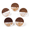 Resin & Walnut Wood Flat Round Stud Earrings with 304 Stainless Steel Pin for Women EJEW-TADZ0001-01G-1