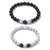 2Pcs Natural Black Onyx & Howlite Round Beads Stretch Bracelets BJEW-JB11493-2