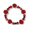 Synthetic Coral Rose Flower & Opaque Glass Beads & ABS Plastic Imitation Pearl Beaded Stretch Bracelets for Women BJEW-JB10748-1