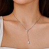 Rhodium Plated 925 Sterling Silver Pave Clear Cubic Zirconia Cable Chain Teardrop Tassel Pendant Necklaces for Women NJEW-Q342-08P-3