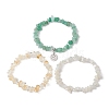 3Pcs 3 Styles Natural White Moonstone & Citrine & Green Aventurine Chips Stretch Bracelets Sets BJEW-JB11076-04-4