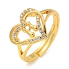 Heart with Letter Rack Plating Brass Micro Pave Clear Cubic Zirconia Adjustable Rings for Women RJEW-I105-01G-H-1