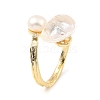 Natural Pearl Teardrop Open Cuff Ring with Clean Cubic Zirconia RJEW-K090-01G-2