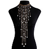 Alloy & Plastic Imitation Pearl Round Beaded Tassel Bib Necklaces FS-WG28DD0-01-6