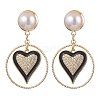 Brass Eamel with Micro Pave Clear Cubic Zirconia with ABS Plastic Imitation Pearl Beads Stud Dangle Earrings EJEW-JE06055-1