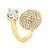 Brass Micro Pave Clear Cubic Zirconia Open Cuff Ring for Women RJEW-M173-03B-G-1