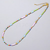 Ethnic Style Rainbow Color Square Natural Shell & Glass & Glass Seed Beaded Necklaces for Women LS-RH4254-2-1