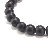 Synthetic Black Stone Round Beaded Stretch Bracelet with Brass Lion BJEW-JB07864-03-4