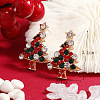 Christmas Tree Alloy Rhinestone Pendant Necklaces & Stud Earrings & Rings & Brooch Sets WG792CD-05-2