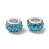 Polymer Clay Rhinestone European Large Hole Beads with Silver Color Plated Brass Cores FPDL-R002-12-3