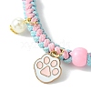 Paw Print Alloy Enamel & Imitation Pearl Charm Bracelets BJEW-JB10728-3