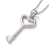 Non-Tarnish 304 Stainless Steel Heart Skeleton Key Pendant Necklace for Women STAS-E154-17P-3