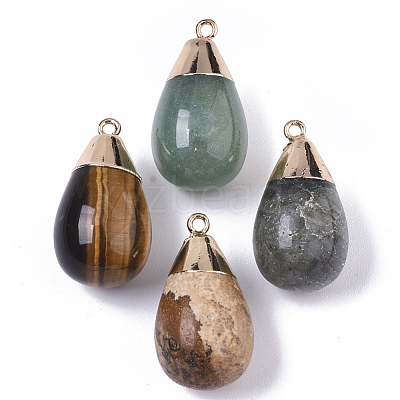 Top Golden Plated Natural Mixed Gemstones Pendants G-T131-02-1