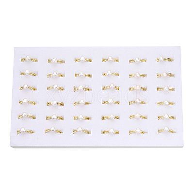 Natural Pearl Double Lines Brass Open Cuff Finger Rings PEAR-N022-C08-1