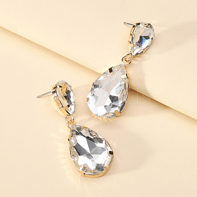 Colorful Transparent Glass Crystal Earrings with Fashionable Waterdrop Shape for Elegant and Stylish Women ST5992381-1