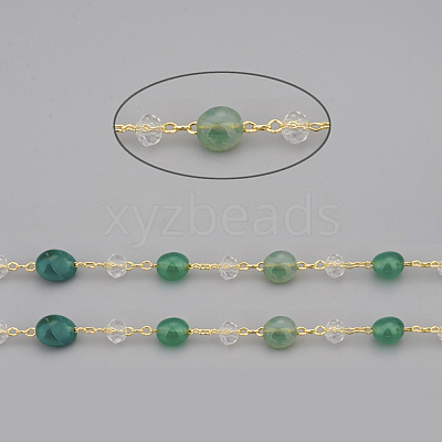 Handmade Natural Green Agate Beaded Chains CHC-I031-11G-1