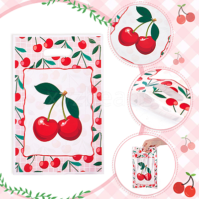 Rectangle Plastic Cherry Printed Gift Storage Bags with Hole Handles ABAG-WH0032-101-1
