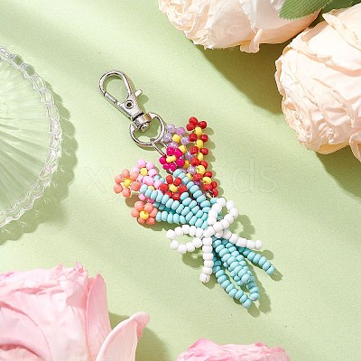 Bouquet Glass Seed Beaded Pendant Decoration HJEW-JM02561-1
