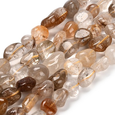 Natural Gold Rutilated Quartz Beads Strands G-P568-C09-01-1