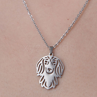 Non-Tarnish 201 Stainless Steel Hollow Dog Pendant Necklace NJEW-OY001-32-1
