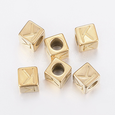 304 Stainless Steel Large Hole Letter European Beads X-STAS-H428-01G-K-1
