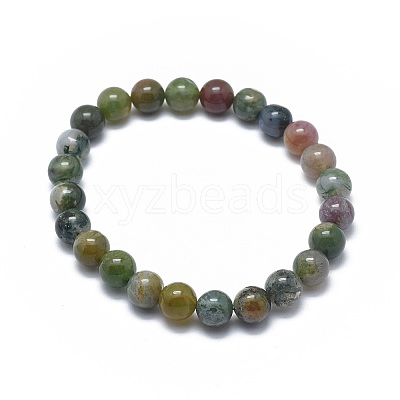 Natural Indian Agate Bead Stretch Bracelets X-BJEW-K212-C-010-1