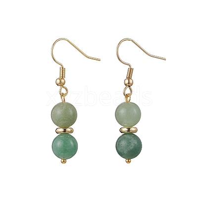 Round Natural Green Aventurine Dangle Earrings EJEW-JE06465-1