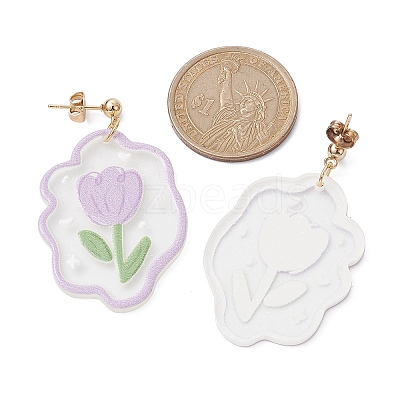 6 Pair 6 Style Acrylic Flower Dangle Stud Earrings EJEW-JE05471-1