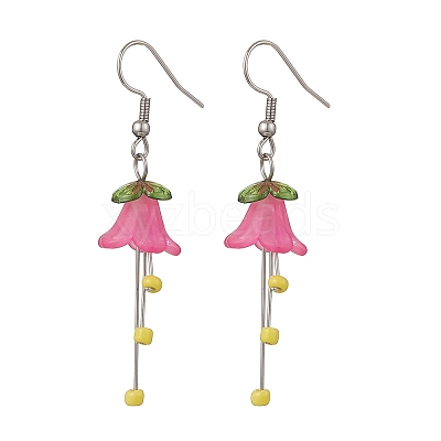 304 Stainless Steel Acrylic Flower Dangle Earrings EJEW-JE06724-1