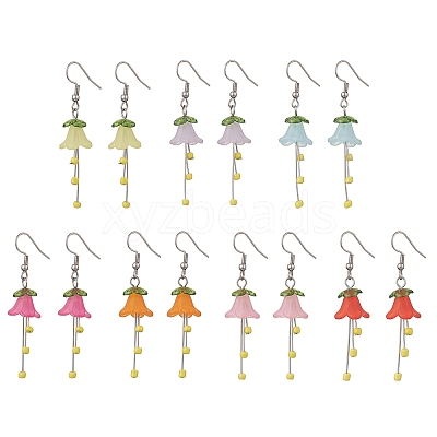 304 Stainless Steel Acrylic Flower Dangle Earrings EJEW-JE06724-1