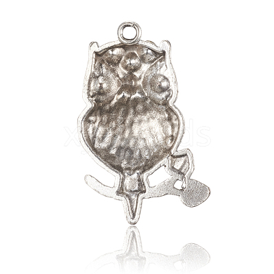 Antique Silver Alloy Rhinestone Owl Pendants for Halloween Jewelry ALRI-J060-01AS-1