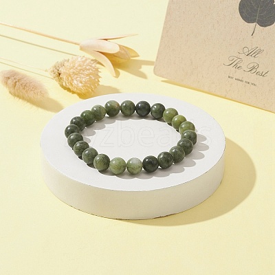 Real Green Jade Beads Bracelet Bangle | Real Jade & Yellow Gold Jewelry 6.5 Inches